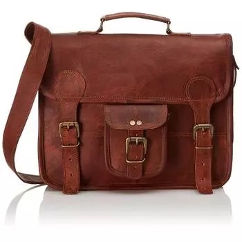 Мужской винтажный портфель из натуральной охотничьей кожи для ноутбука, сумка-портфель ручной работы, сумка-портфель 11 x 15 x 5 in коричневый
