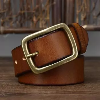 Мужской винтажный ремень из кожи растительного дубления с латунной пряжкой, молодежный ремень, мужской повседневный универсальный модный 100cm
