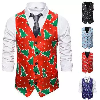 Мужской винтажный рождественский жилет, тонкий рождественский вечерний праздничный модный жилет, куртка, пальто S чёрный