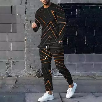 Мужской винтажный спортивный костюм с длинным рукавом, футболка и толстовка, очень большой размер, спортивная одежда, летняя мода S