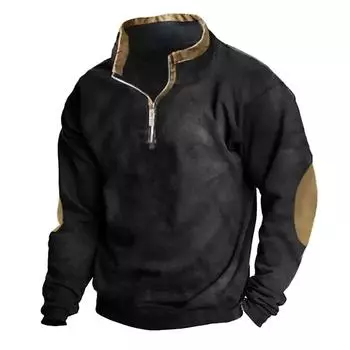 Мужской винтажный спортивный свитер с длинным рукавом и высоким воротником на молнии до половины S серый