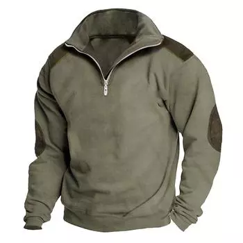 Мужской винтажный спортивный свитер с длинным рукавом и высоким воротником на молнии до половины XL хаки