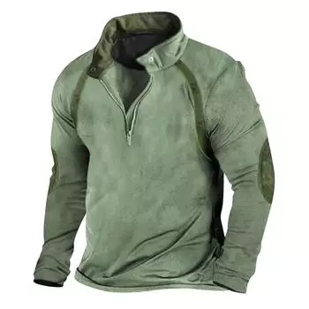 Мужской винтажный спортивный свитер с длинным рукавом и высоким воротником на молнии до половины S синий