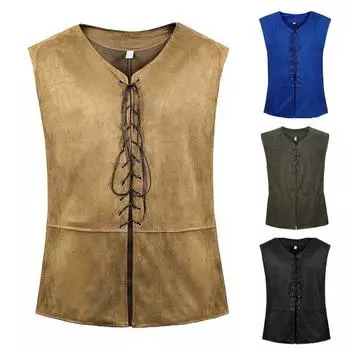 Мужской винтажный жилет, средневековый жилет с v-образным вырезом, без рукавов, на шнуровке, кардиган, однотонный, тонкий, в стиле стимпанк, жилет в стиле Ренессанс, в готическом стиле 2XL армия зеленый