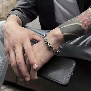 Мужской византийский браслет-цепочка с застежкой-карабином из полированной титановой стали, толстый, легкий