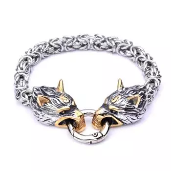 Мужской властный браслет из нержавеющей стали с головой волка, браслет-цепочка ручной работы с круглым звеном, браслет-цепочка 23CM