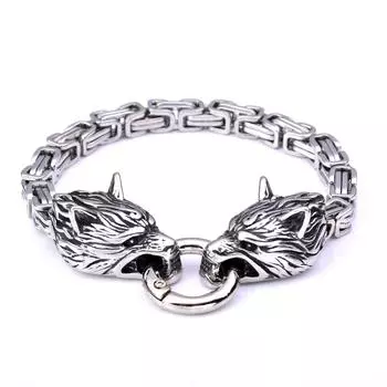 Мужской властный браслет из нержавеющей стали с головой волка викингов, браслет-цепочка византийского короля для торговли и электронной коммерции 23CM