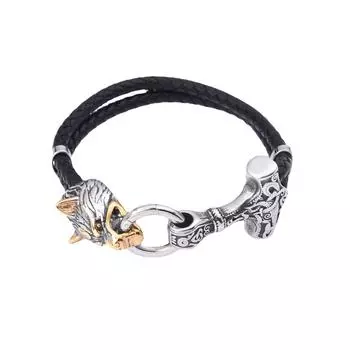 Мужской властный браслет с головой волка из нержавеющей стали, кожаный браслет с молотком Тора викинга, электронная коммерция, специально для мужчин, ювелирные изделия 23CM