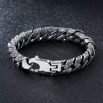 Мужской властный стиль S925 Серебряный браслет Мужской Тан Трава Узор Гегемония Европейская и американская вечеринка Ювелирные изделия Модный подарок 22cm