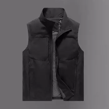 Мужской водонепроницаемый дышащий жилет осень-зима 2024 года с воротником-стойкой и несколькими карманами, однотонная модная повседневная рубашка M чёрный