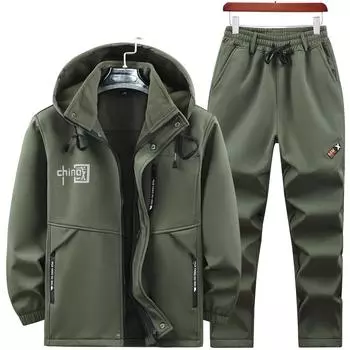 Мужской водонепроницаемый комплект, утепленный, зимний, утепленный, большой размер, спортивный рабочий костюм, куртка + брюки, комплект из 2 предметов 4XL
