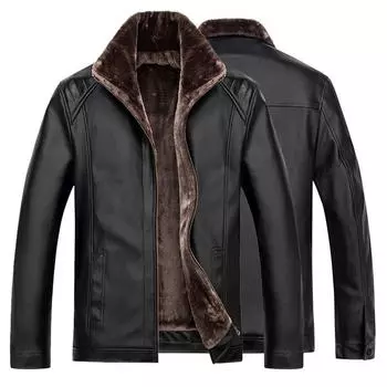 Мужской воротник-стойка большого размера, шуба из фуакса, зимняя кожаная куртка, зимняя теплая верхняя одежда M чёрный