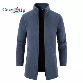 Мужской вязаный кардиган Cozy Up, пальто, осенне-зимний свитер средней длины с воротником-стойкой M чёрный