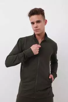 Мужской вязаный кардиган на молнии хаки