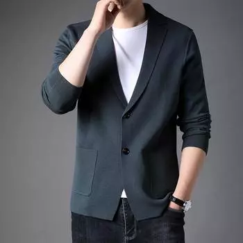 Мужской вязаный кардиган осенний тонкий мужской пиджак молодежный однотонный кардиган маленький костюм свитер мужской M