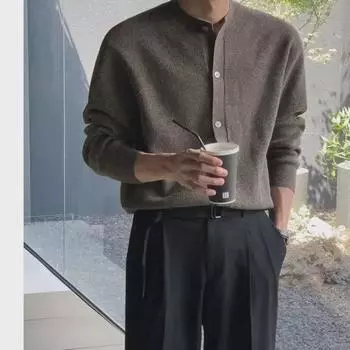 Мужской вязаный кардиган - весна, осень, зима Корейский модный свитер с круглым вырезом, повседневный стиль, коллекция 2023 года XXXL серый