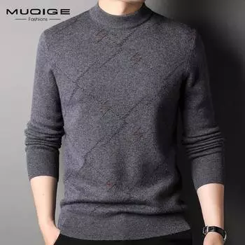 Мужской вязаный нижний свитер с круглым вырезом из чистой шерсти, шерстяной свитер, осенне-зимний новый модный толстый джемпер 105
