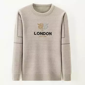 Мужской вязаный свитер с плюшевым хорьком, зимняя новая вышитая голова тигра, модная рубашка с круглым вырезом для мужчин M