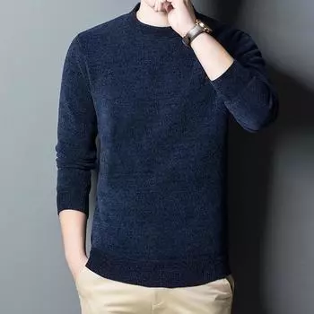 Мужской вязаный свитер в европейском и американском стиле - однотонный, с бархатом, теплый зимний свитер 3XL