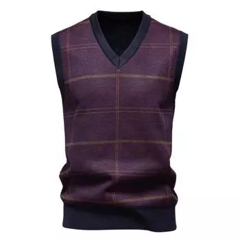 Мужской вязаный жилет с V-образным вырезом, без рукавов, в клетку, свитер-жилет, осень-зима, вельветовая подкладка, повседневный жилет, трикотаж XL