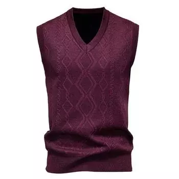 Мужской вязаный жилет с V-образным вырезом, без рукавов, ромбовидной текстуры, свитер-жилет, осень-зима, однотонный, повседневный, трикотаж L