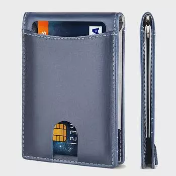 Мужской высококачественный держатель карт и кошелек из натуральной кожи с защитой от размагничивания синий