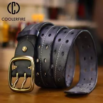 Мужской высококачественный натуральная кожа, повседневная мода, роскошные винтажные джинсы, дизайнерский ремень с латунной пряжкой для мужчинTM075 China&95CM чёрный