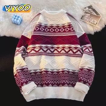 Мужской Y2K Новый красный вязаный трикотаж Рождественский свитер Пуловеры Корейская осенне-зимняя одежда Толстовка Пуловеры Уличная одежда для мужчин