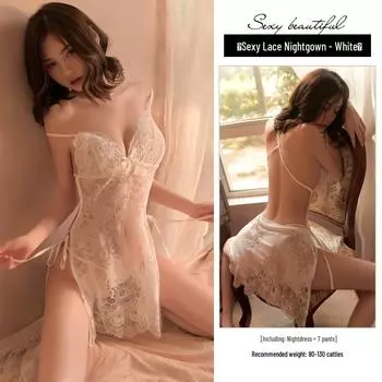 Мужской Ян Сексуальное кружевное ночное платье на шнуровке с глубоким V-образным вырезом и разрезом 9105 One Size