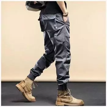 «Мужской зауженный повседневный комбинезон в студенческом стиле 2023 года – тренд сезона весна/осень для занятий спортом на открытом воздухе» L серый