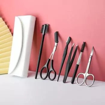 Мужской зажим для обрезки бровей из нержавеющей стали, набор из 5 предметов, нож для обрезки бровей для начинающих, ножницы, расческа для ресниц, набор инструментов для макияжа