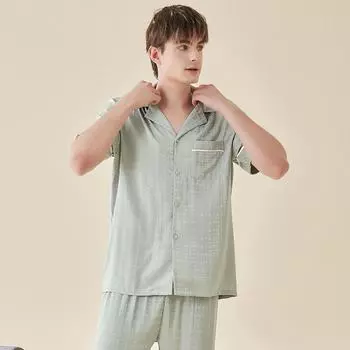 Мужской жаккардовый пижамный комплект Ice Silk с короткими рукавами M397B, 2XL