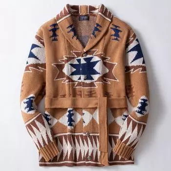 Мужской жаккардовый свитер, осенне-зимний, толстый свитер со шнуровкой, куртка XXXL коричневый