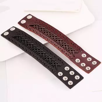 Мужской женский браслет из искусственной кожи с широкой манжетой в стиле панк и пуговицами, браслет коричневый