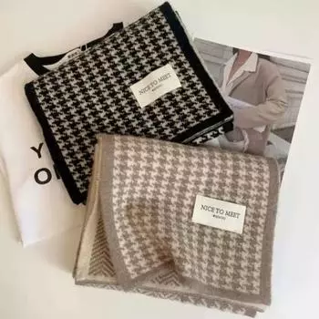 Мужской женский шарф в японском стиле с узором в клетку, длинный стиль, обертывание, осенне-зимний термоизоляционный вязаный шарф, повседневная одежда хаки