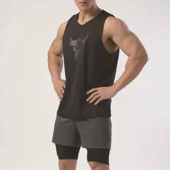 Мужской жилет без рукавов для бега с принтом бычьей головы, спортивный топ на бретелях, топы для фитнеса без рукавов с круглым вырезом L чёрный