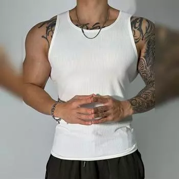 Мужской жилет без рукавов, приталенный, однотонный, мягкий, эластичный, с круглым вырезом, впитывающий пот, быстросохнущий M чёрный