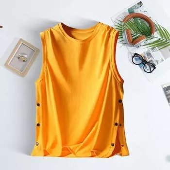 Мужской жилет без рукавов с круглым вырезом, свободный крой, майки с пряжками по бокам M жёлтый