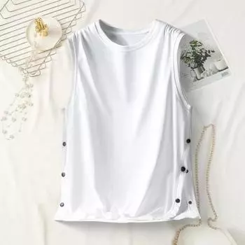 Мужской жилет без рукавов с круглым вырезом, свободный крой, майки с застежкой по бокам, однотонные повседневные топы, летняя одежда M белый