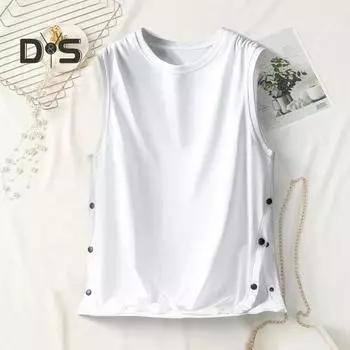 Мужской жилет без рукавов с круглым вырезом, свободный крой, майки с застежкой по бокам, однотонные повседневные топы, летняя одежда M жёлтый