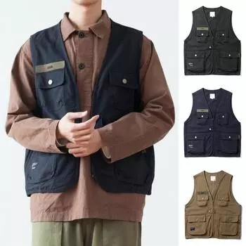 Мужской жилет без рукавов с несколькими карманами и камерами для путешественников, рыбалки, рабочей фотографии, рабочая униформа, рекламный мужской жилет M чёрный