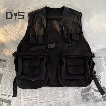 Мужской жилет без рукавов с несколькими карманами, дизайнерский жилет с пряжкой, однотонный тонкий жилет для кемпинга и рыбалки XL розовый