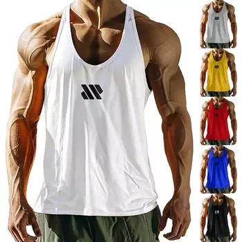 Мужской жилет без рукавов с принтом, свободный узкий жилет, спортивный топ для фитнеса L чёрный