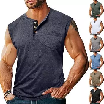 Мужской жилет без рукавов с широкими плечами на пуговицах для фитнеса L чёрный