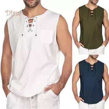 Мужской жилет без рукавов с V-образным вырезом и карманом, футболка, топ XXL белый