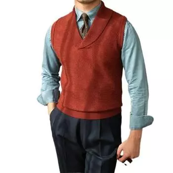 Мужской жилет без рукавов с V-образным вырезом, повседневный деловой тонкий жилет-свитер L