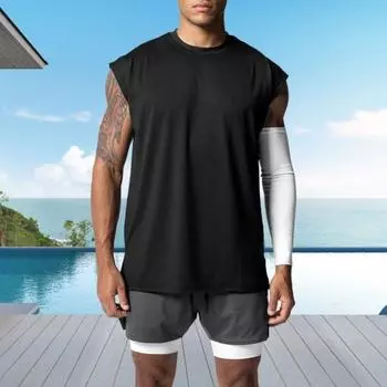 Мужской жилет без рукавов, свободный крой, широкие плечи, однотонный, мягкий эластичный пот с круглым вырезом L зелёный