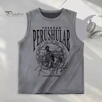 Мужской жилет без рукавов в уличном стиле, баскетбольные топы с буквенным рисунком, летняя спортивная футболка в стиле ретро, свободная майка на бретелях 2XL серый