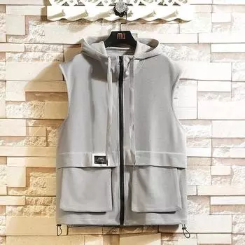 Мужской жилет больших размеров, однотонный жилет с капюшоном, повседневные жилеты в стиле хип-хоп 7XL чёрный