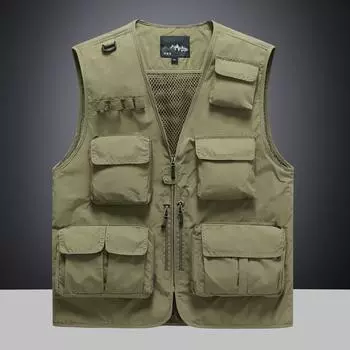 Мужской жилет для активного отдыха, легкий жилет для фотосъемки, а также удлиненная и удлиненная мужская однотонная куртка для рыбалки M